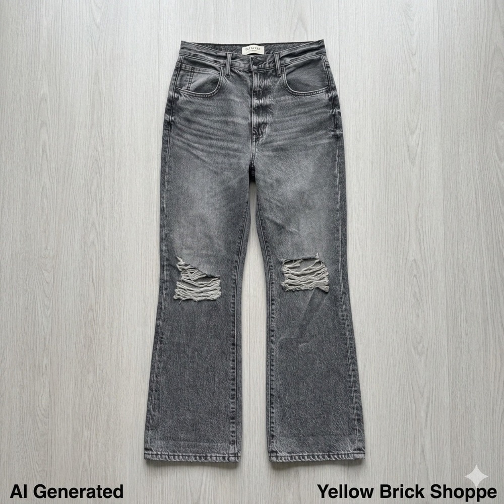 SLVRLAKE London Distressed Straight Leg‎ Jeans Gray 29 x 31 Women's
